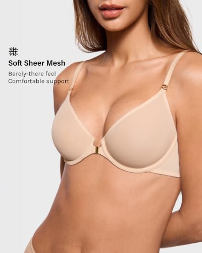 Image of INLYRIC Women's Front Closure Mesh Bra No Padding Demi