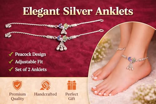 Image of Silver Polish Designer Payal for Women & Girls | Stylish Anklet with Beads & Stone Charms | Lightweight Daily Wear Anklet | Traditional & Modern Jewelry Gift