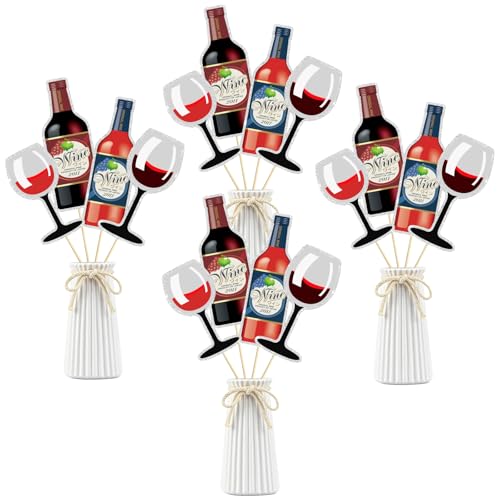 Image of Wine Tasting Party Centerpiece Sticks,Wine and Goblet Table Toppers,Anniversary Party Decoration, Bachelorette Party Centerpiece Sticks.Set of 16