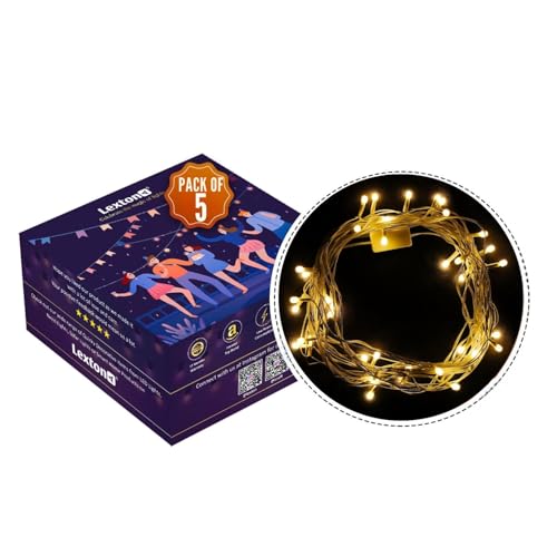Lexton Led String Light Plug Sourced 11 Meter, 40 High Pixel LED, 8MM Led Bulb, Suitable for Indoor & Outdoor Decorations, Diwali, Christmas, Wedding, Party, (Ultra Warm White, Pack of 5)