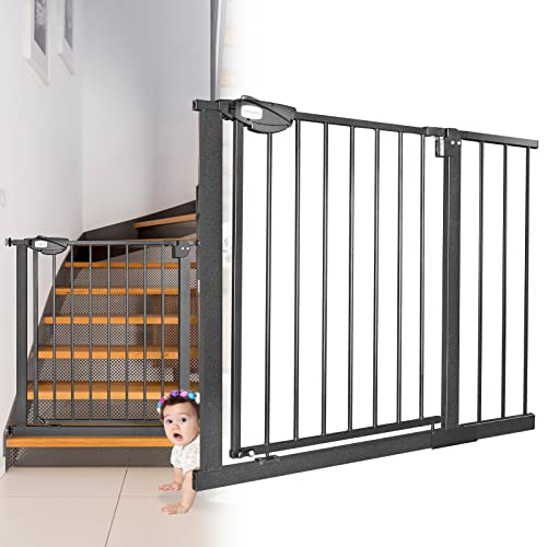 JOIEYOU Treppenschutzgitter ohne Bohren, 95-105 cm Türschutzgitter Treppengitter für Kinder und Haustiere, Einhändiges Öffnen, Schwarz