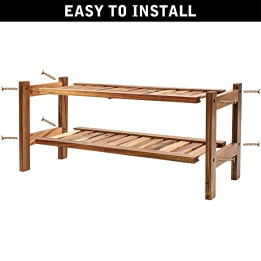 Image of CRAFT D ARTS sheesham Wood Shoe Rack, Natural Sheesham Wood Shoe Rack,Entryway,Stackable,Smal Free Standing