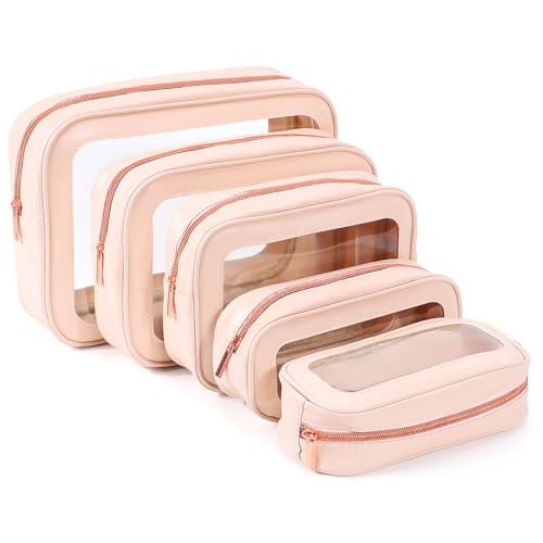 Image of YOPCDJ 5PCS Clear Toiletry Bag,TSA Approved Travel Makeup Pouch with Zipper for Cosmetics and Toiletries，Diaper Bag Organizer Pouch Set，Women's Purse Organizer and Clear Car Bag