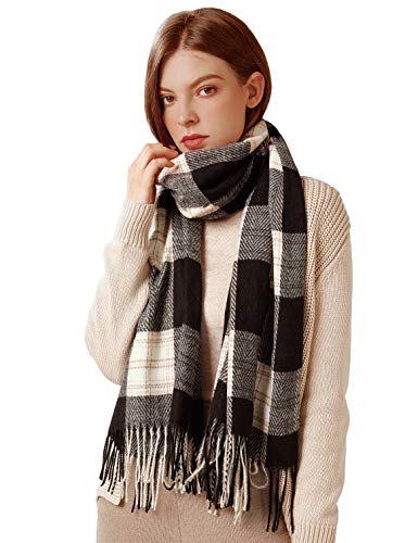 Coucoland Womens Warm Plaid Scarf Thick Winter Blanket Scarf Oversized Tassel Tartan Wrap Shawl Checked Pashmina
