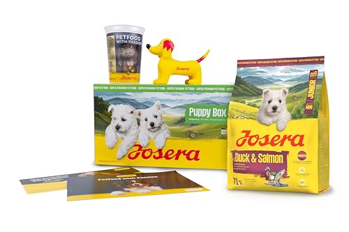 JOSERA Puppy Box Mini Junior Ente & Lachs (6-TLG.) | Premium Trockenfutter | Willkommenspaket für Welpen Kleiner Rassen | Ab der 6. Lebenswoche | Zahnsteinprophylaxe | 1er Pack