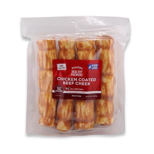 Rewardables Chicken Coated Beef Cheek Rolls for Dogs - Large - 4 Pack