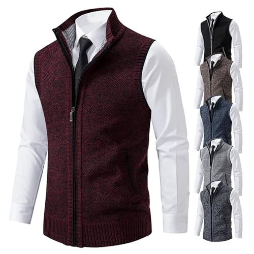 Men's Sweater Vest Knitted Classic Sleeveless Full Zip Turn-Down Cardigan Knit Waistcoat4
