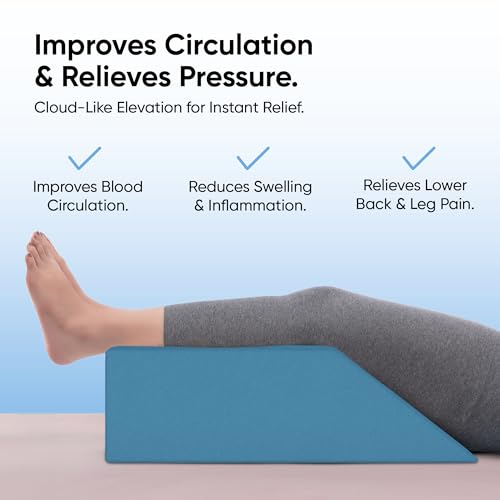 Image of Frido Leg Elevation Wedge Pillow for Edema, Varicose Veins, Fracture | High Resilience Foam Cushion for Leg, Knee & Thigh Support | Back Pain & Swelling Relief | Lightweight (Teal Blue)