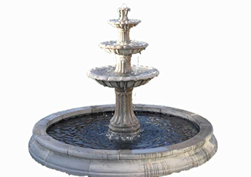 stone garden water fountain. 6ft 10inch 3 tier fountain and 9ft 10inch double pool surround self contained outdoor ornate garden water feature