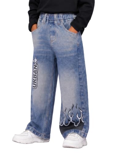 Image of KiddoPanti Boys Baggy Jeans | Stretch Denim Wide Leg Jeans | Elastic Waist Casual Denim Pants | Cotton Blend Loose Fit with 4 Pockets | Kids Street wear | 2-14 Years
