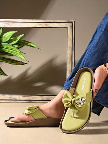 Image of Women Stylish Bow Flip Flops | Soft Comfort Toe Post Slippers for Women | Casual Lightweight Everyday Wear Sandals