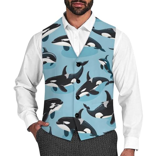 Killer Whales Orca Pattern Men's Suit Vest Slim Fit Business Dress Party Pattern Waistcoat Vest Top