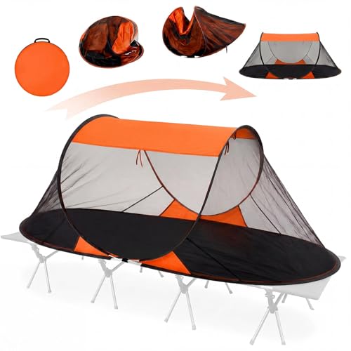 Image of Pop up Mosquito Tent for Camping, 86.6 x 41 x 35 Inch Bug Net Tent with Instant Automatic Setup, Lightweight Portable Screen Net Fits Most Camping Cot for Outdoor Hiking Travel(Orange)