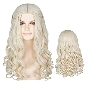 Missuhair Women Platinum Blonde Wig Long Curly White Hair Halloween Party Costume Wig