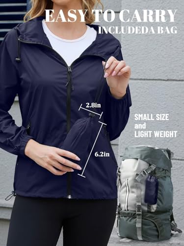 PITINAN Woman Rain Jacket Lightweight Waterproof Lightweight Windbreaker Rain Coats for Women Outdoor Raincoat With Pockets Navy Blue S — view 5