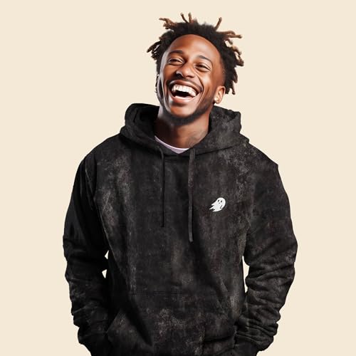 DALIX Ghost Embroidered Washed Hooded Sweatshirt Fleece Soft Cotton Mens3