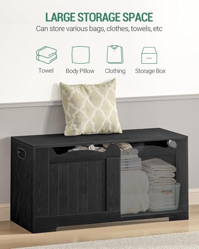 Image of Hzuaneri 43.3 inch Storage Chest, Extra Large Storage Bench Trunk with 2 Hinges, Wooden Box, Lift-Top Chest Organizer, Shoe Bench for Entryway, Bedroom, Living Room, Black SB25504X