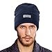 Waterproof Winter Fleece Lined Beanie Hat for Men Women Warm Knit Cuffed Beanie Thick Skull Cap Unisex Windproof Watch Hat Navy Blue