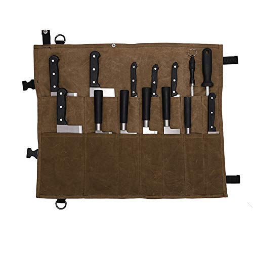 Sac de rangement enroulable pour couteaux de chef, en toile cirée, pour outils de cuisine de chef professionnel, étui de rangement pour couteaux avec 14 poches, parfait pour les voyages, le travail