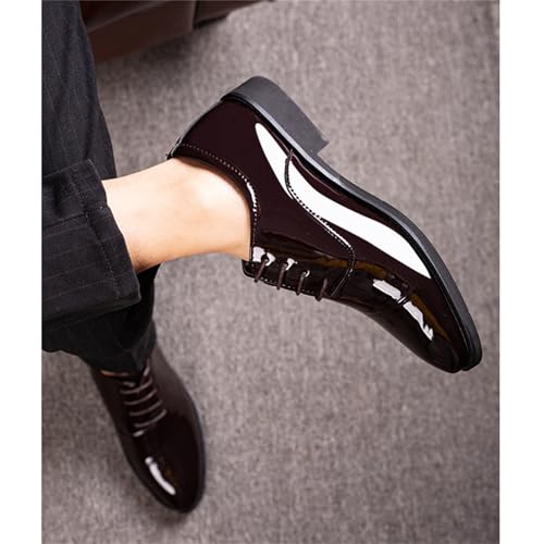 Image of Men's Trendy High Gloss Patent Leather Business Oxford Lightweight Derby Shoes Formal Lace Up Dress Shoes