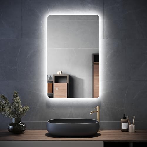 ELEGANT 800 x 500mm Backlit LED Illuminated Bathroom Mirror with 3 Colors Dimmable + Demister - Cosy Home Interiors ELEGANT 800 x 500mm Backlit LED Illuminated Bathroom Mirror with 3 Colors Dimmable + Demister - Image 7