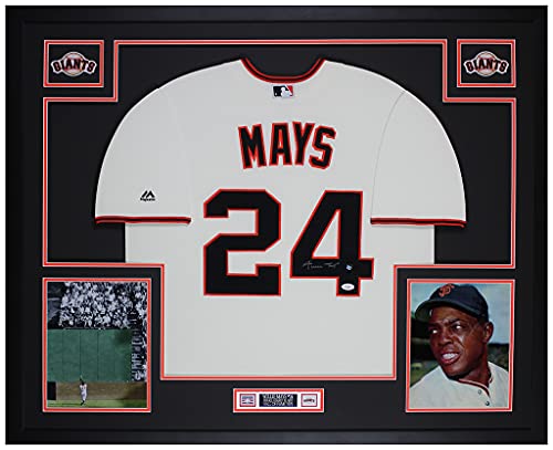 Willie Mays Autographed Cream San Francisco Giants Jersey - Beautifully Matted And Framed - Hand Signed By Mays And Certified Authentic By Jsa - Includes Certificate Of Authenticity #TOP1