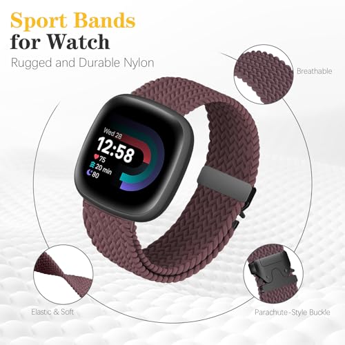 Image of HSWAI Magnetic Braided Compatible with Fitbit Versa 4 Bands for Women /Versa 3 /Sense /Sense 2 Bands, Soft Stretchy Sport Strap Woven Loop Elastic Nylon Wristbands Men