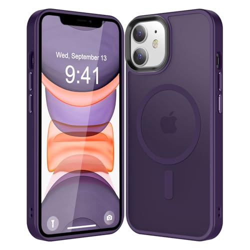 CHEZEAL Strong Magnetic for iPhone 11 Case Compatible with Magsafe, [13FT Drop Resistant] Translucent Matte Skin Feeling Back, Aluminum Alloy Keys Shockproof Phone Case, Deep Purple