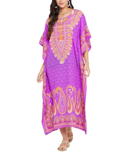 Image of Oussum Women Polyester Casual Long Plus Size Beach Caftan Cover Up Maxi Dress 1X-3X Summer Kaftan Dresses for Women