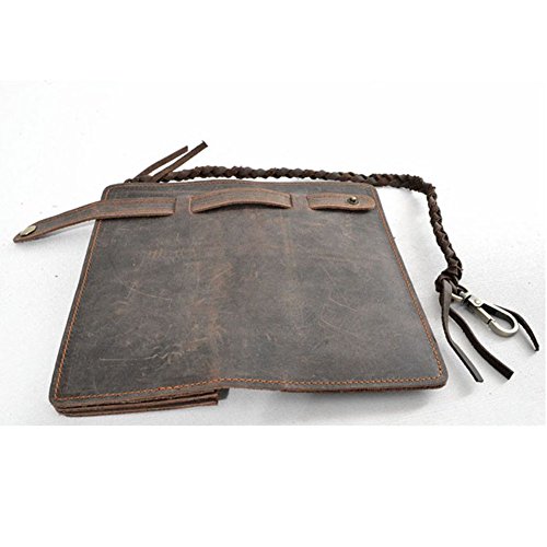 Mens Wallet with Chain Leather Long Bifold Trucker Wallet Vintage Biker Money Clip with Zipper4