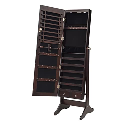 Organizedlife Led Jewelry Armoire With Mirror，Full Length Mirror Jewelry Cabinet Standing，Jewelry Storage Organizer Drawers Brown #TOP6