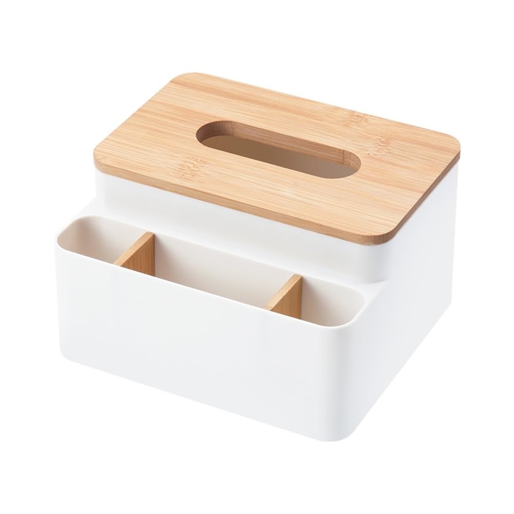 Tissue Holder Dispenser Tissue Box with Compartment Holder for Home Countertops White, Gray for Living Room(White)