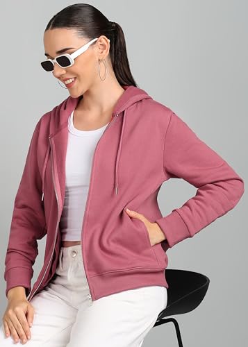 Image of Alan Jones Clothing Women's Solid Zipper Hooded Sweatshirt | Front Zip, Ribbed Hem, Lined Hood, Casual Winter Wear