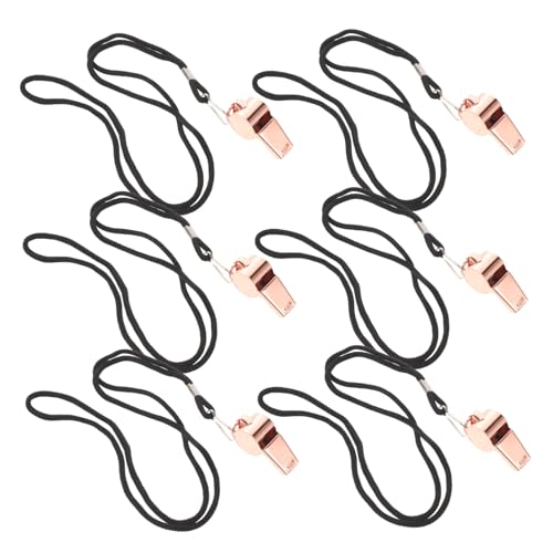 6 silbatos de árbitro acero inoxidable dorado rosa con cordón miniatura 1