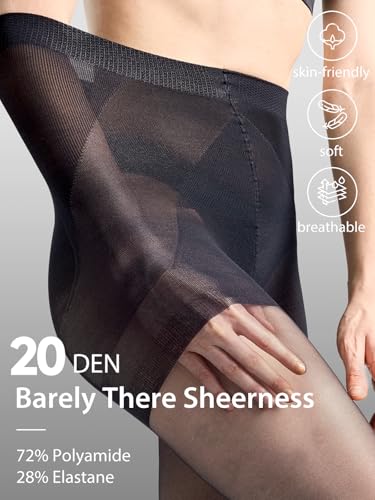 Image of 2 Pairs Women's Control Top Pantyhose Shaping Sheer Tights Tummy Control Support Stockings 20 Denier Nylons