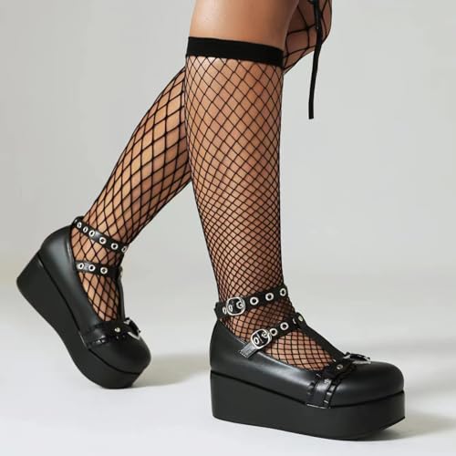 Goth Shoes for Women Platform Mary Jane Sweet Flatform Lolita Round Toe Studded Metal Decoration Punk Shoes Black T Strap Pumps2