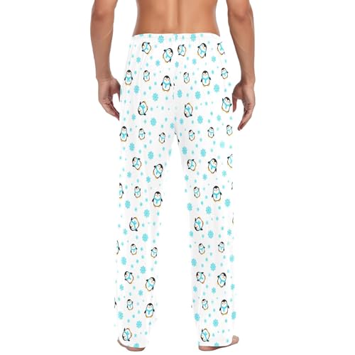 Snowflake and Penguins Men's Pajamas Pants Cotton Sleep Bottoms Pants Lounge Sleepwear - S3