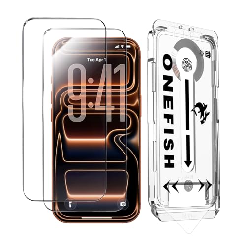 OneFish for iPhone 17 Pro Max/iPhone 16 Pro Max Screen Protector 6.9 inch HD Clear Tempered Glass Full Coverage 9H Hardness Scratch Resistant Easy Installation 2 Pack