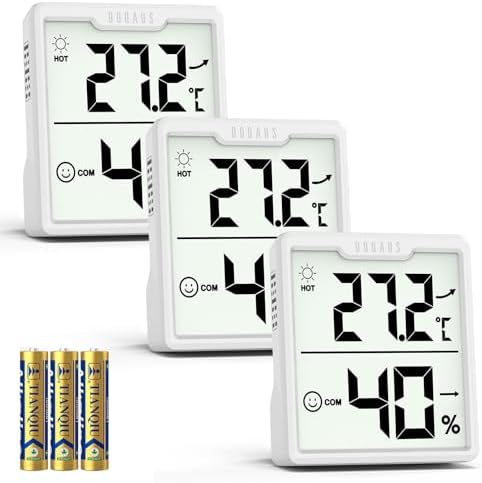 DOQAUS 3 Stück Digital Thermometer Hygrometer Innen Raumthermometer | Temperatur und Luftfeuchtigkeitsmesser, Großes LCD, Komfortanzeige, Trendanzeige, °C/°F, inkl. Batterien, für