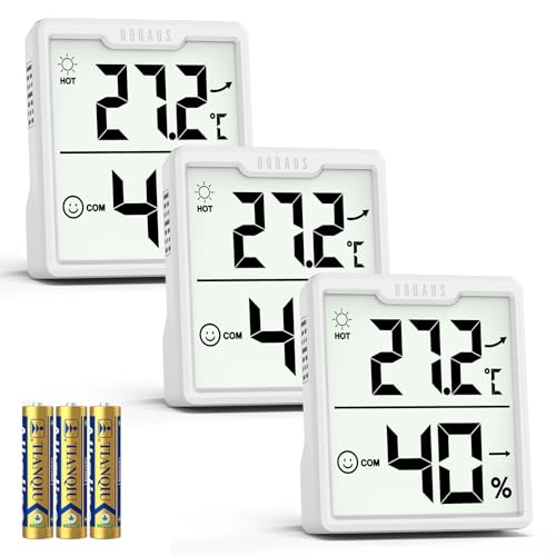 DOQAUS 3 Stück Digital Thermometer Hygrometer Innen mit AAA Batterien Temperatur und Luftfeuchtigkeitsmesser