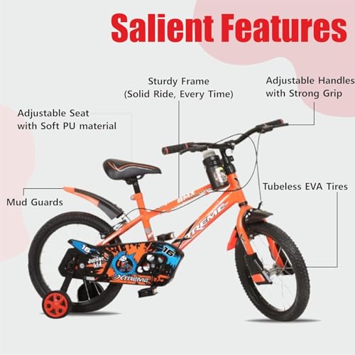Image of JUNIOR KID 16 Inch JKX Series Kids Rigid Cycle for Boys & Girls 4 to 7 Years with Training Wheel Orange