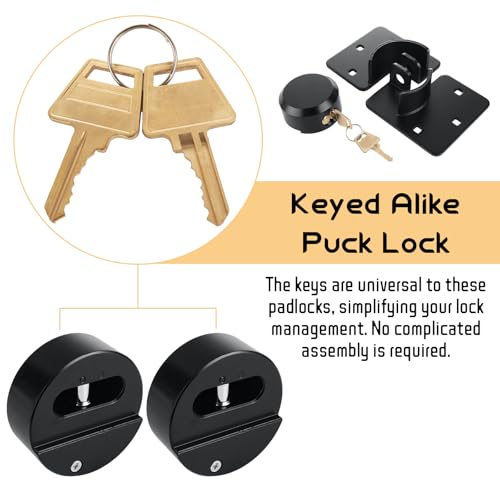 Image of 2 Packs Heavy Duty Puck Lock Keyed Alike, 73mm High Security Hidden Shackle Padlock with Hasp, Solid Steel Puck Lock Latches for Container, Garage Shed Trailer Truck, Black