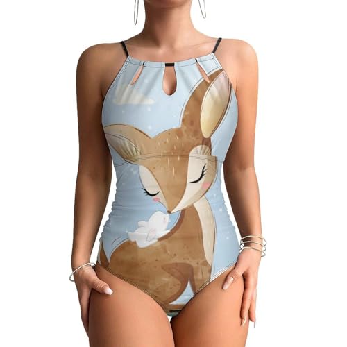Swimsuit monokini ventre plat pour femme au motif cerf mignon et dos élégant
