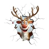 Weihnachtsaufkleber, Abziehbare Rentier Durch Die Wand Motiv Aufkleber, Wiederverwendbarer Wandtattoo Weihnachtsmann Wandsticker, Große Weihnachts-Rentier-Wandaufkleber