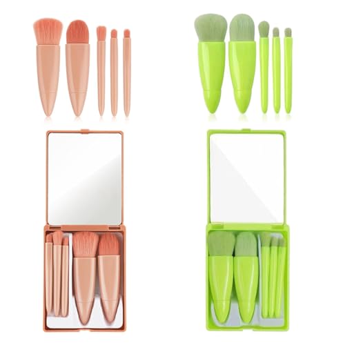 FENQURO Juego de brochas de maquillaje de viaje 10 uds Mini juego de cosméticas de función completa con espejo para brocha de labios mezcla de base en polvo de brochas de maquillaje cosmético facial
