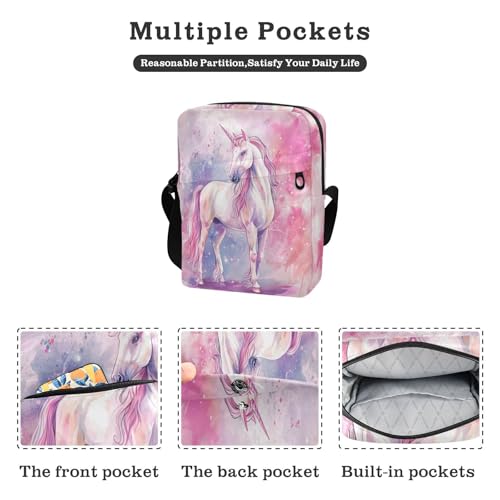 messenger bags for women shoulder bag men Women's Purse Adjustable Strap for Travel Travel- unicorns on Pink Background2