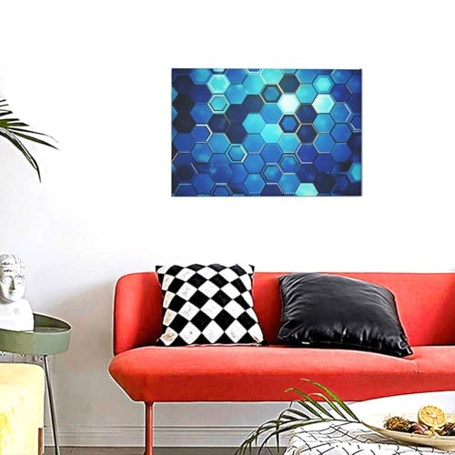 Toile murale hexagonale bleue moderne 30x45 cm pour salon