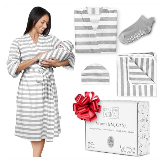Ocean Drop 100% Cotton Mommy and Me Robe and Swaddle Set - Maternity Robe for Hospital - Delivery Gown for Hospital Maternity 4pc Set (Robe, Socks, Baby Swaddle Blanket, Baby Hat & Gift Box)
