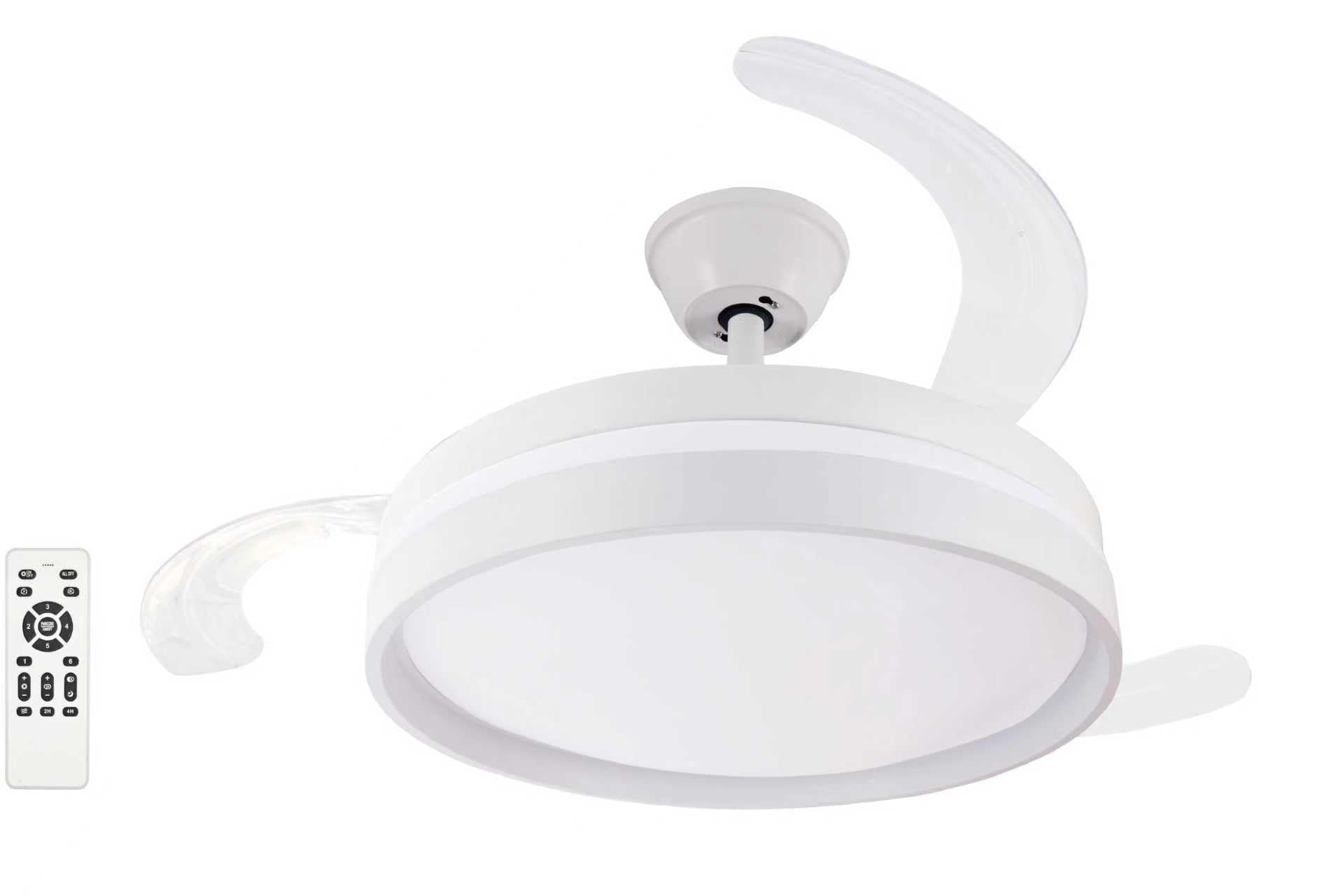 Ventilador de Techo DC Blanco 107cm con Luz LED Regulable 3000-6500K - 6 Velocidades, Silencioso y Bajo Consumo, 3 Aspas Retráctiles, Mando a Distancia, Temporizador, Función Verano-Invierno