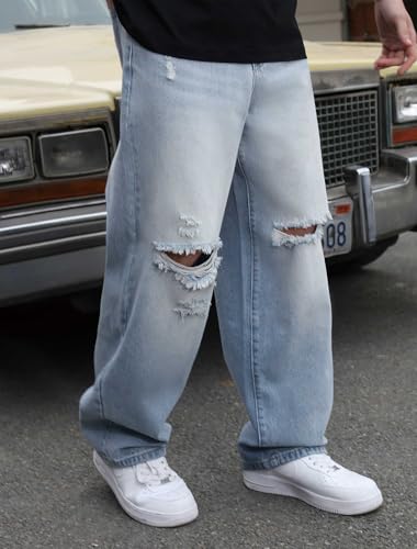 Men's Baggy Ripped Jeans Wide Leg Hip Hop Jeans Loose Fit Denim Pants Y2k Streetwear2